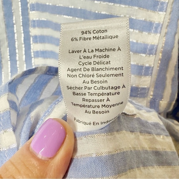 Talbots Seersucker Blue Stripe Metallic Lurex Side Button Women’s Tunic Sz 3X - Picture 8 of 11